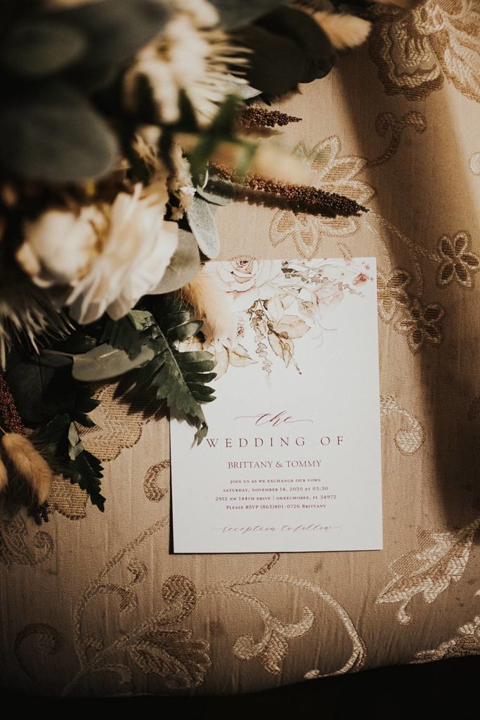 Detail photo of wedding invitation in Okeechobee, Florida