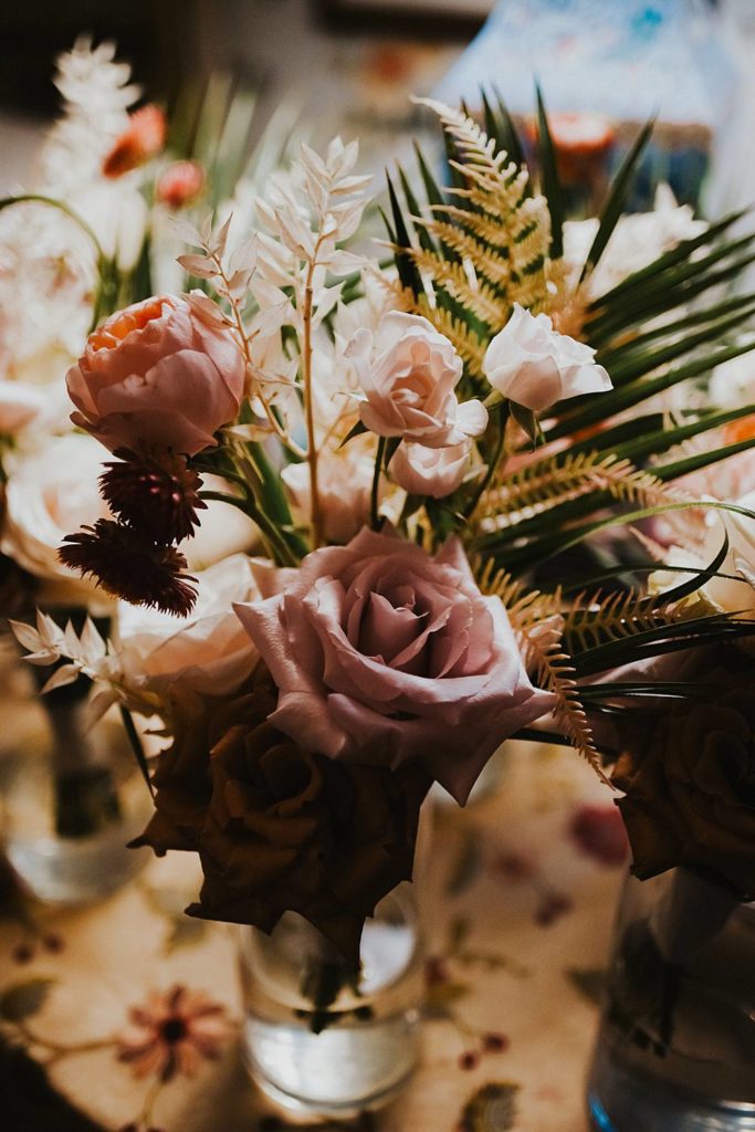 Engagement ring on bride's bouquet at the Historic Walton House in Homestead, Florida