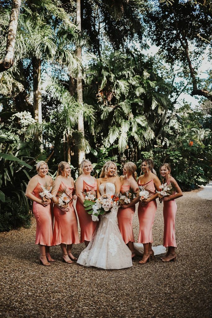 Tropical bridesmaids portrait at the historic walton house in homestead florida