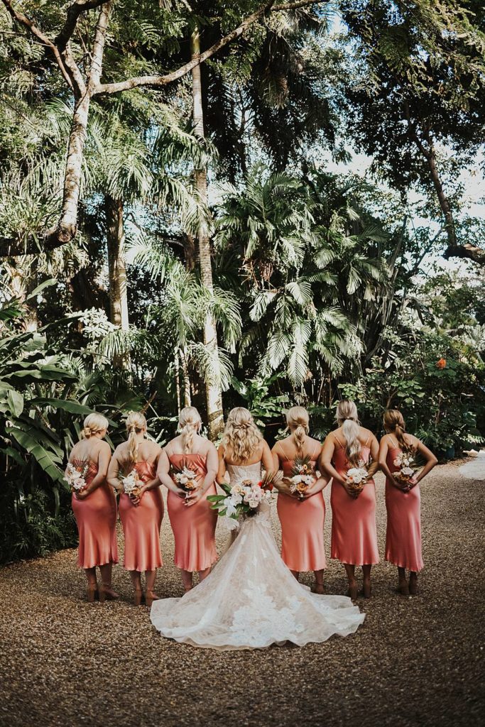 Tropical bridesmaids portrait at the historic walton house in homestead florida