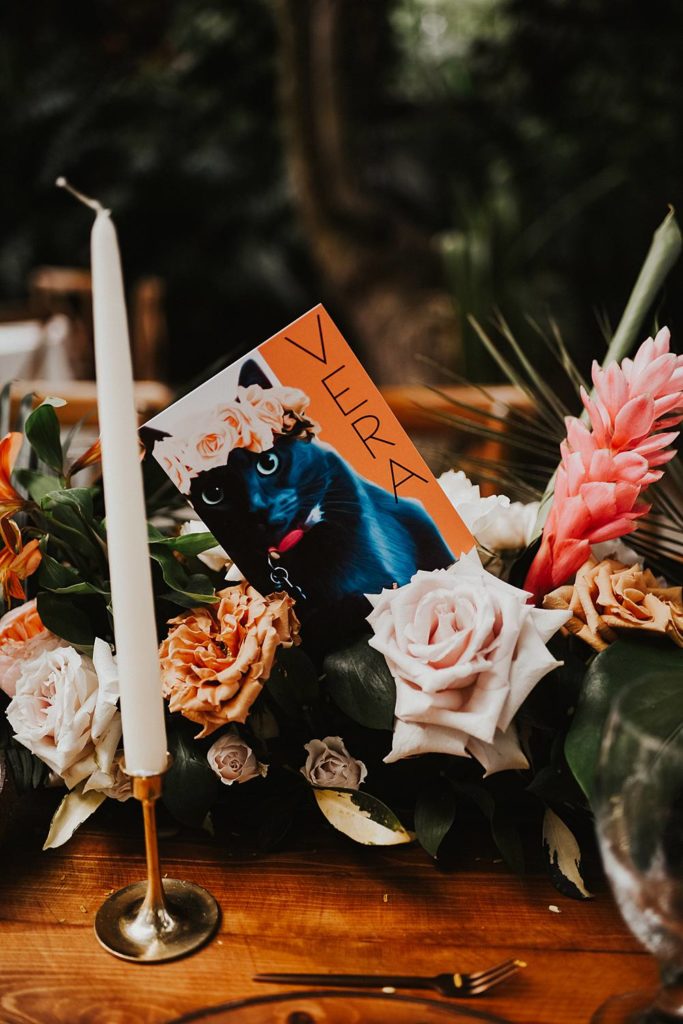 Tropical and unique centerpieces for guest tables at the Historic Walton House in Homestead Florida