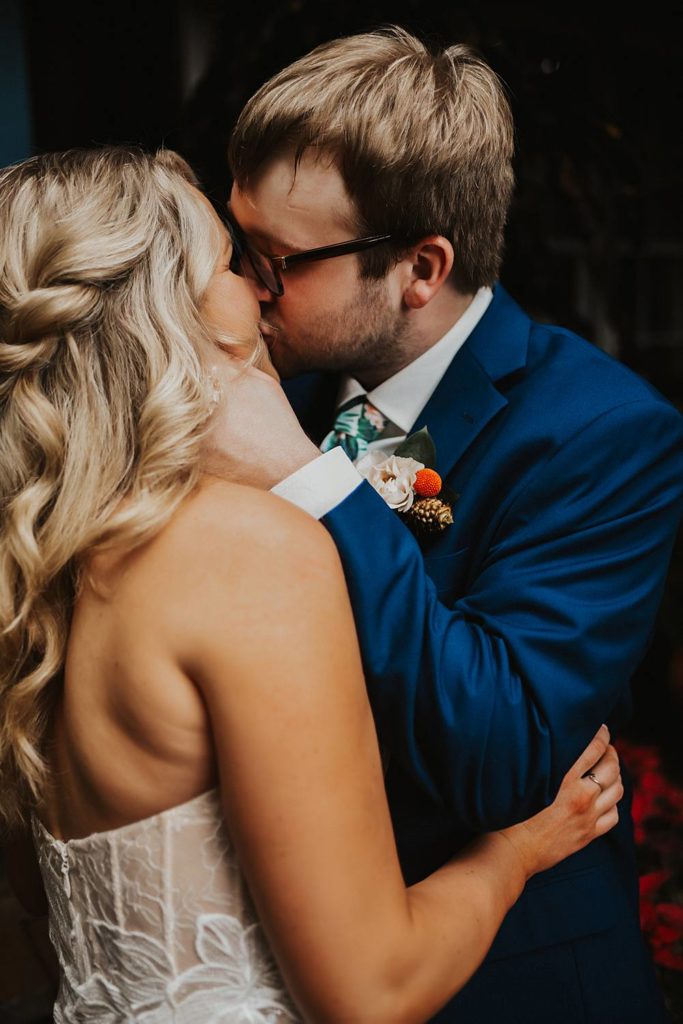 Tropical bride and groom portrait at the historic walton house in homestead florida