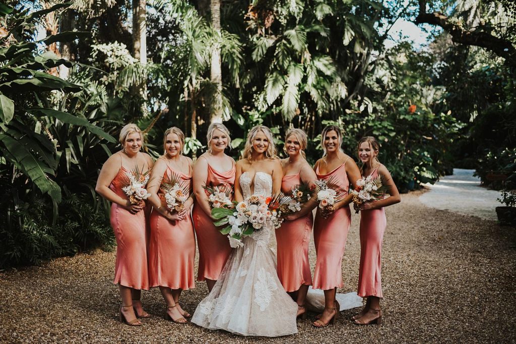Tropical bridesmaids portrait at the historic walton house in homestead florida