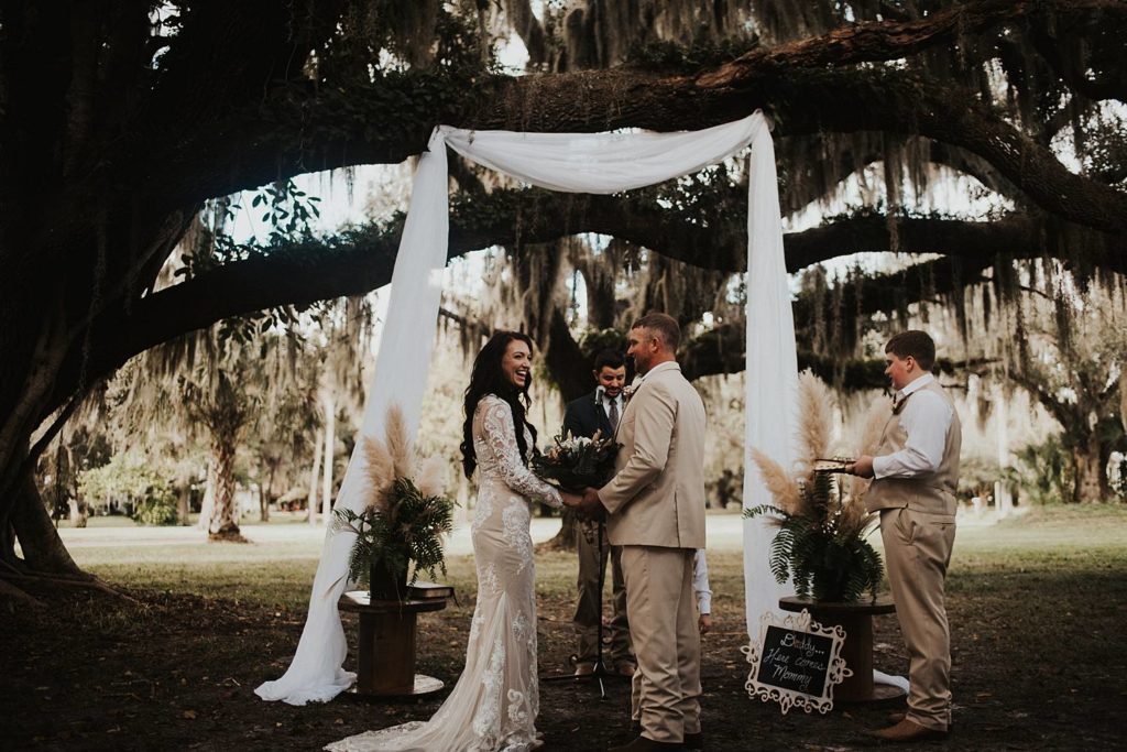 Bride and groom standing at alter at okeechobee wedding ceremony