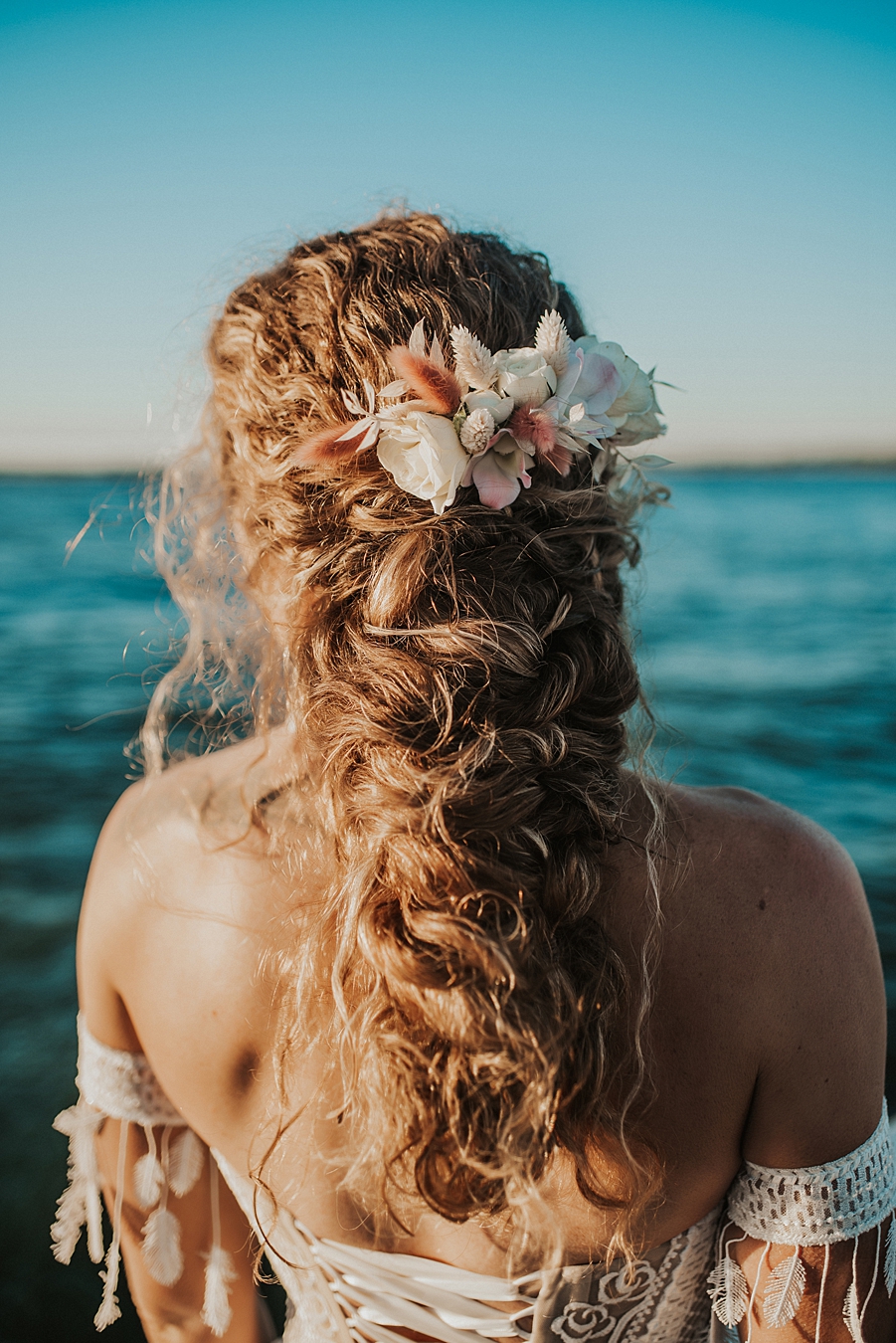 Boho hair with floral hair piece