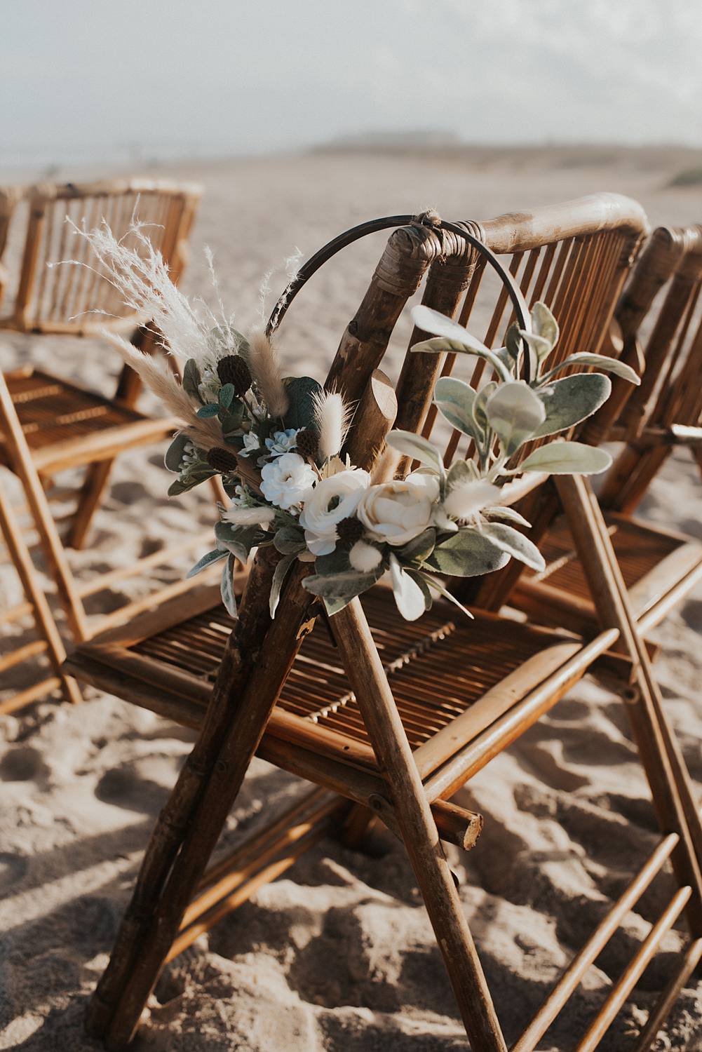 boho decor on chair on beach