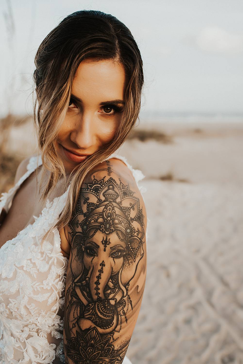 Bride staring at camera