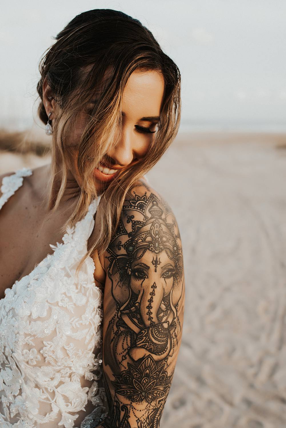 Bride smiling at camera