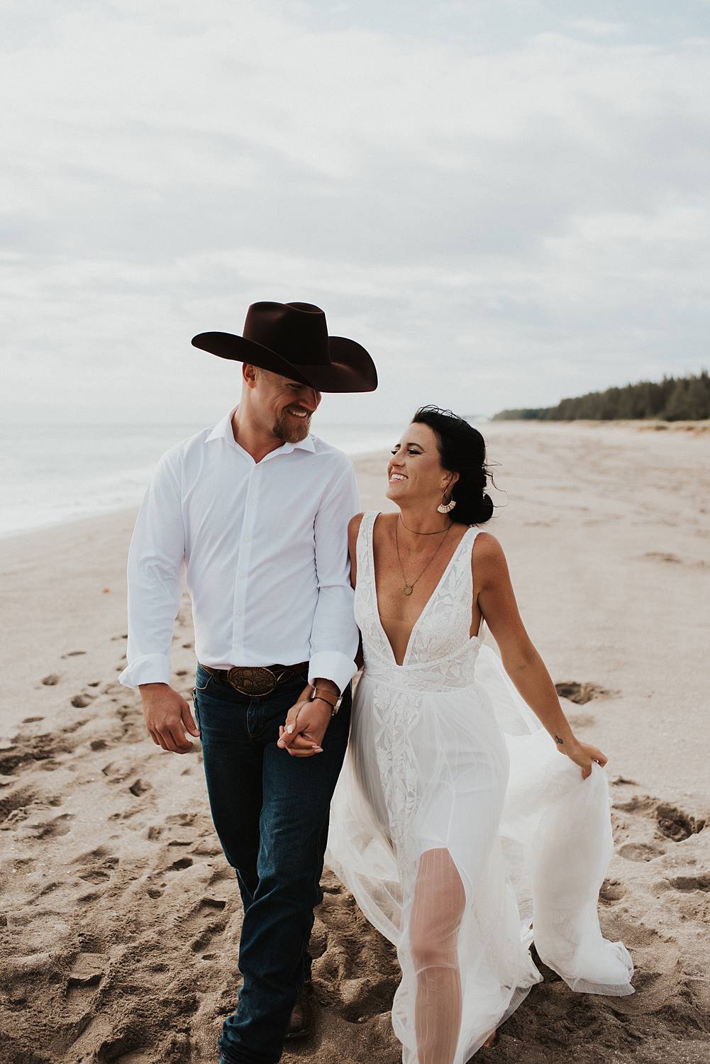 Bride and groom portraits on the beach after their Florida elopement