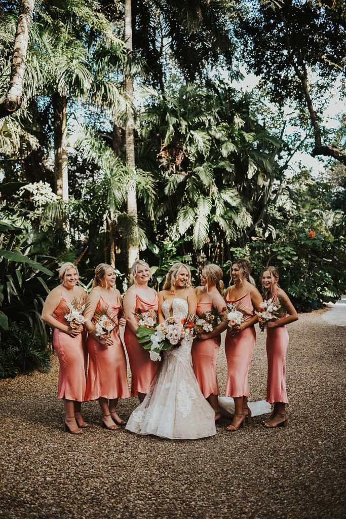 Tropical bridesmaids portrait at the historic walton house in homestead florida
