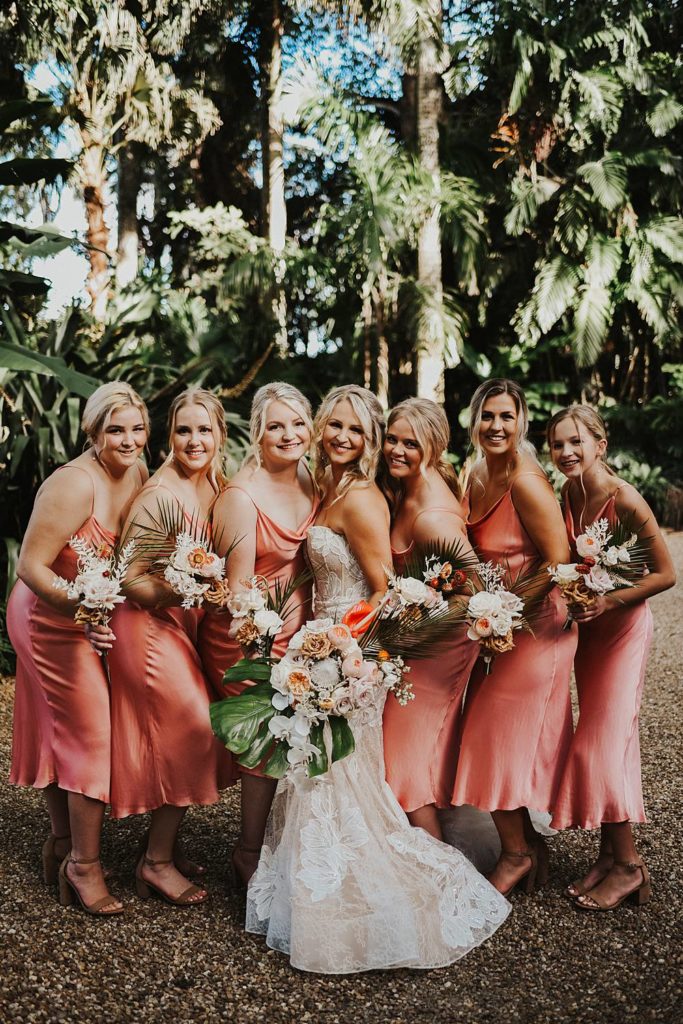 Tropical bridesmaids portrait at the historic walton house in homestead florida