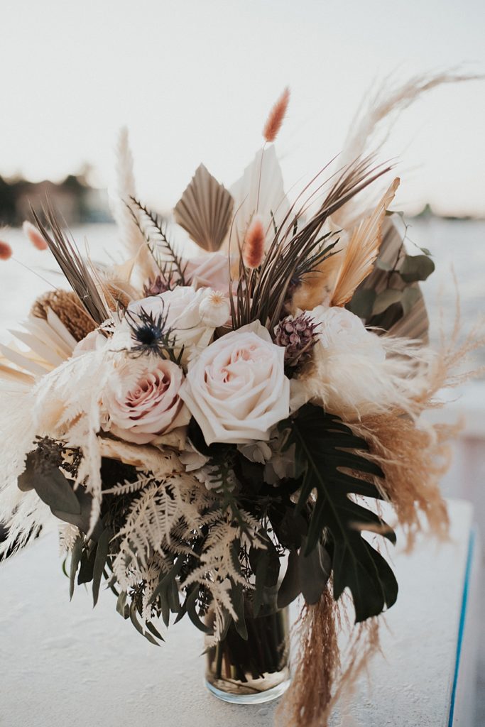 Florida elopement flowers with dried florals and roses