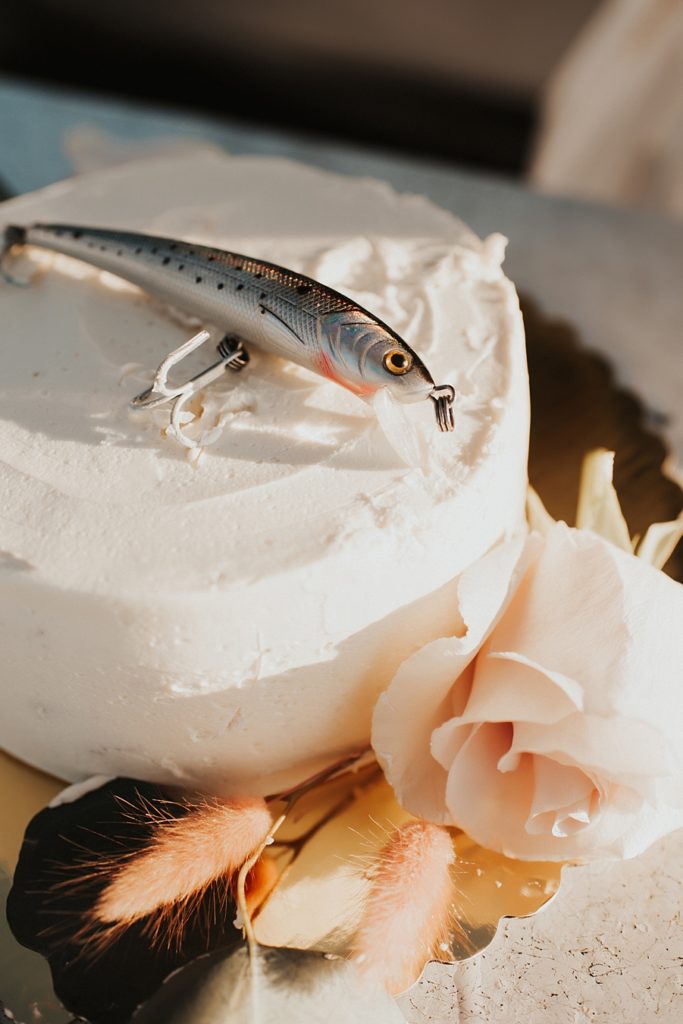 Simple wedding cake with fishing lure