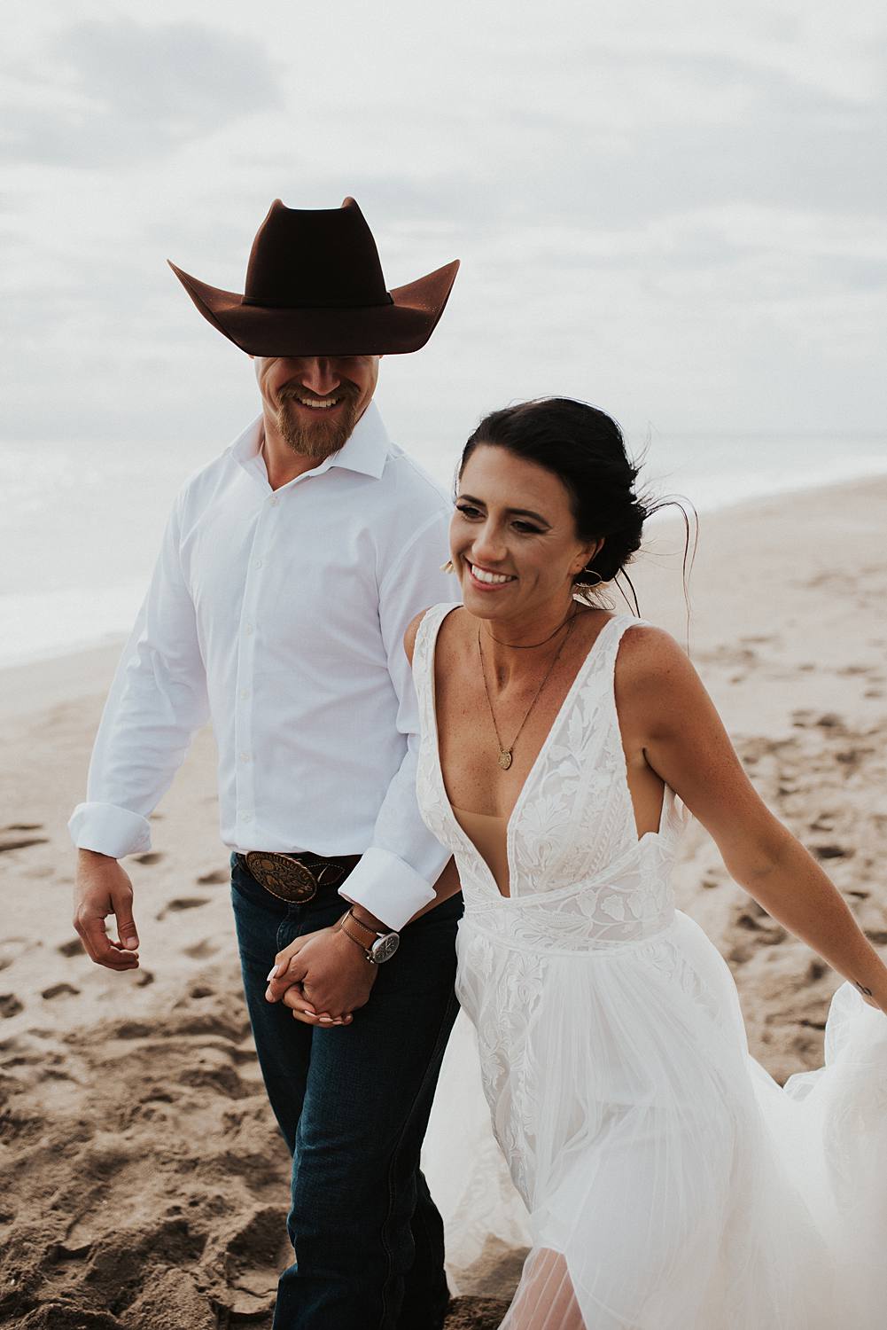 Bride and groom portraits on the beach after their Florida elopement