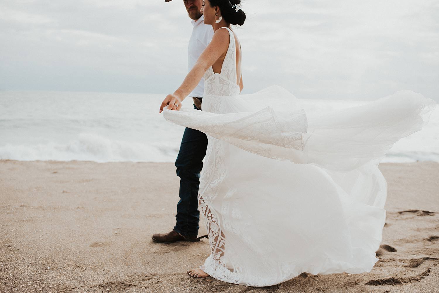 Bride and groom portraits on the beach after their Florida elopement